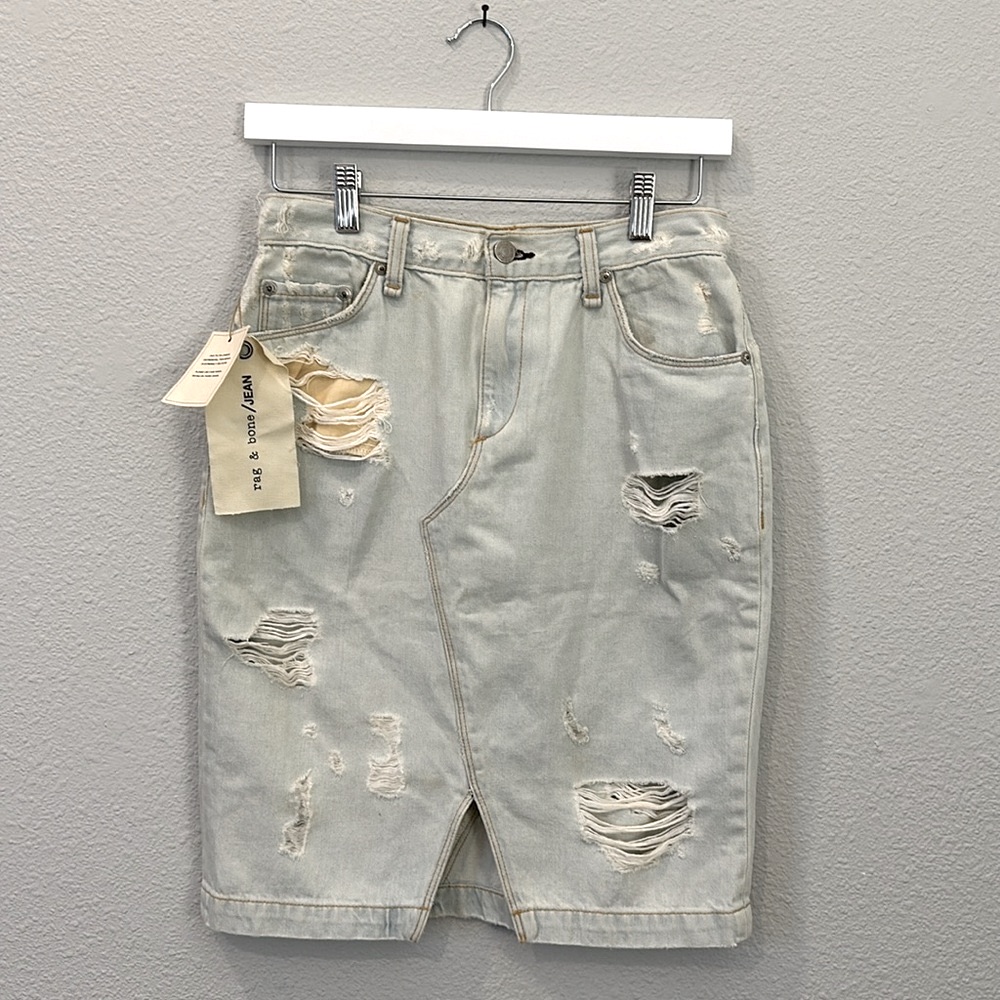 Nwt Rag & Bone Distressed Denim Skirt Made In The Usa